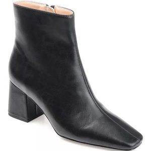 Slim Square Toe Black Vegan Leather Booties Block Heel